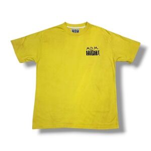 M.D.M. High Large Surf Graphic Print & Embroidered Front Yellow T-Shirt Men's L
